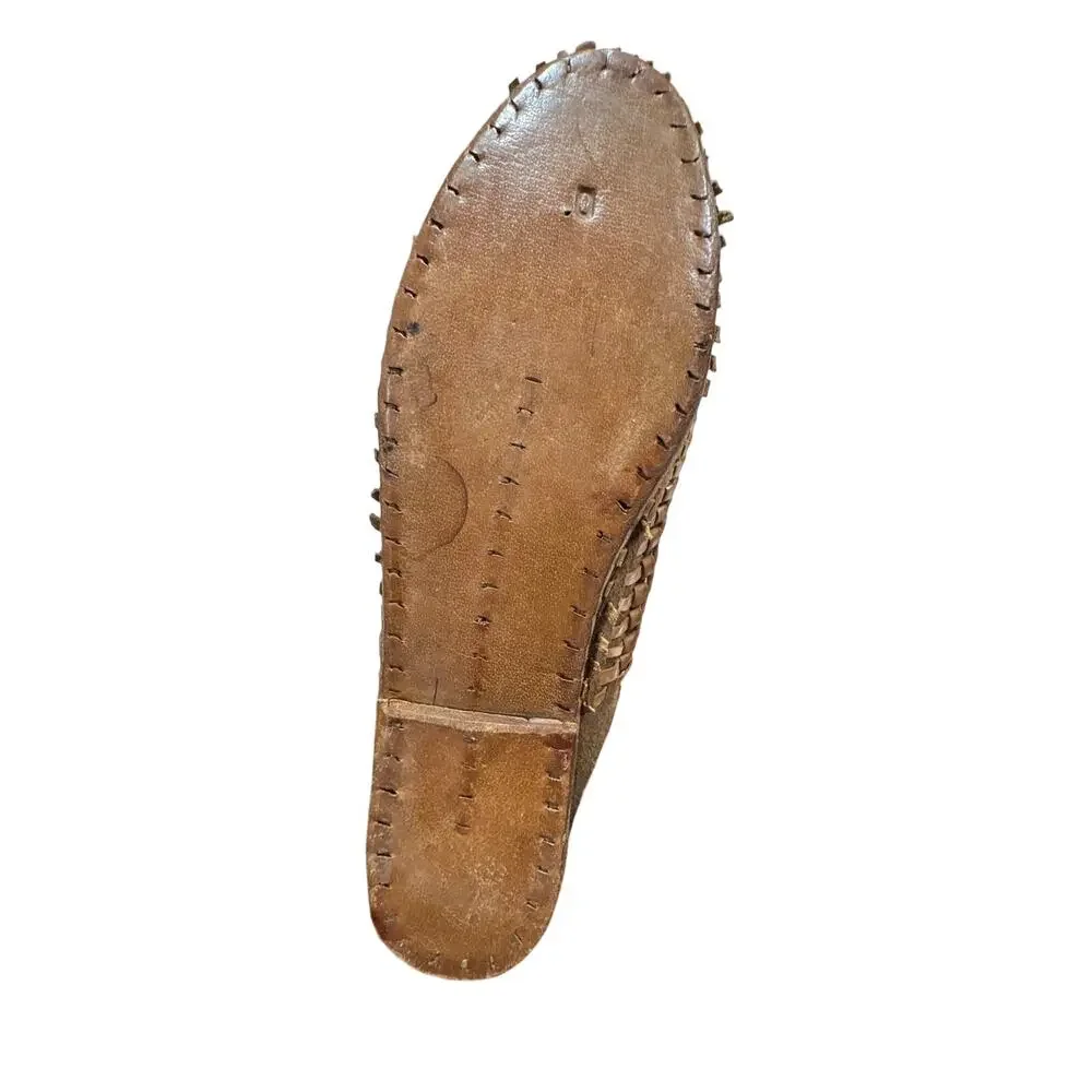 Women’s Handmade Brown Woven Leather Huarache Slide Sandals Size 10